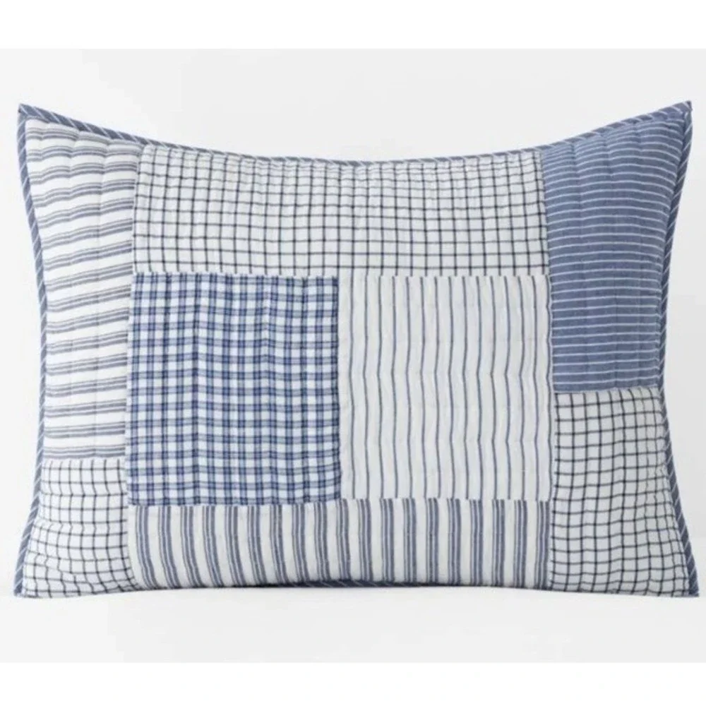 Comapany Kids Twin XL Quilt Yarn Dye Stripe Block Blue/White With Sham